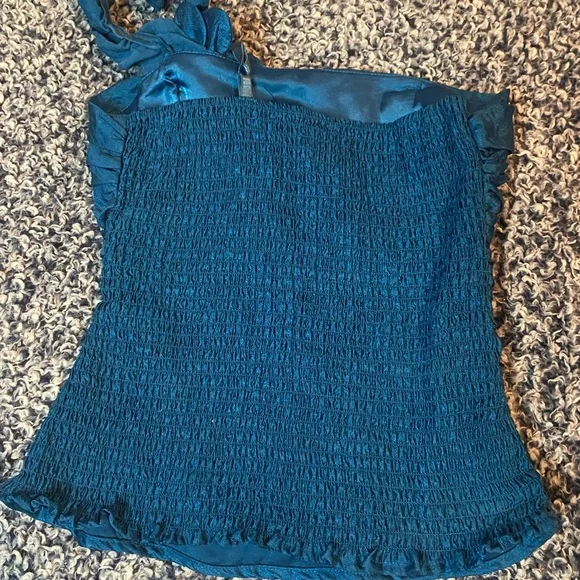 bebe Teal One-Shoulder Top with Floral Detail vintage rare - Picture 3 of 3